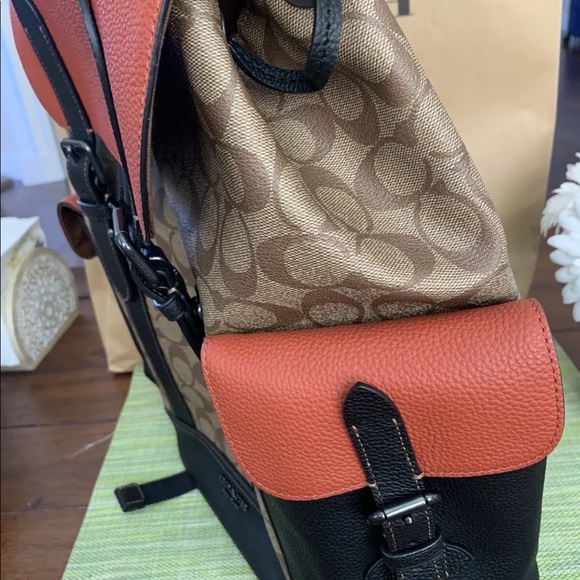 NWT Coach Hudson Backpack In Colorblock Signature Canvas Khaki Terracott… - Picture 11 of 13